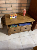 Rustic Style Coffee Table with 2 Drawers and Shelving