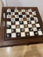 Wooden Chess Table/ Side Table W/ Elegant Marble Chess Board