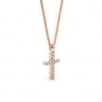 14k Solid Gold & White Diamond Micro Cross Pendant