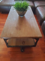 INDUSTRIAL RUSTIC COFFEE TABLE WITH UNIQUE ACCENTS
