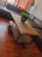 INDUSTRIAL RUSTIC COFFEE TABLE WITH UNIQUE ACCENTS