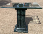 End table with marble pedestal or base and 0.5 inch thick glass top