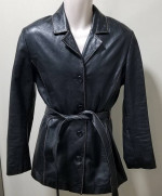 EXCELLED ALL SOFT LEATHER Belted Jacket Outline Stitch Sz L  ZERO USE!