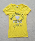 Victoria’s Secret PINK Yellow T-Shirt 86 “Made With Love” Sz XS