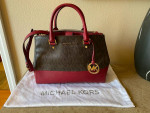 Michael Kors Sutton Medium Signature Satchel Brown And Maroon