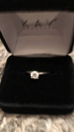 Kays .70 carat round diamond solitaire engagement ring. 14K white gold