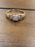 Mid Century 14k Two Tone Yellow/White Gold Diamond Ring. Size 4.5