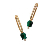 Tulips & Knuckle Earrings, 14ct and 18ct Yellow Gold, Gemstone: Malachite and Freshwater Pearls
