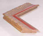 Antique gold picture frame on grey pink background with red stripe in classic style. 2.13" wide x 1.34" high.