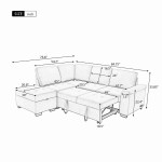 Sleeper Sectional Sofa with Pull Out Bed and Storage Ottoman, 4 Seat L-Shape Corner Couch with USB Charge and Hidden Arm Storage for Living Room
