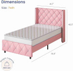 HOMBCK King Bed Frame with Headboard, Upholstered Platform Bed with Wingback Design, Modern Diamond Bed Frame with Tufted Deep Button, No Box Spring Needed, Easy Assembly, Pink
