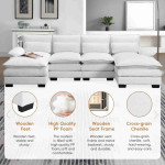 Modern U-shaped Sectional Sofa with Waist Pillows, 6-Seat Upholstered Symmetrical Sofa Furniture with Chaise Lounge