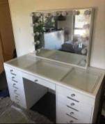 New Makeup Vanity with Mirror, 12 LED Lights, Glass Top, 8 Drawers, Power Outlet and Chair