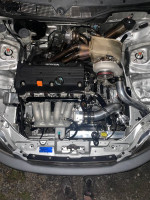 Engine bay of a 1997 Honda Civic with TSX K24 turbo conversion and upgraded components
