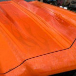 Close-up of orange hood with flame design on a 1970 Chevrolet Camaro Z-28