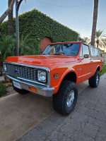 1971 Chevrolet K5 Blazer LS swapped with new upgrades, parked outdoors with desert landscaping in the background.