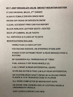 2017 Jeep Wrangler Unlimited Smokey Mountain Edition with black leather interior and 37,000 miles, accident-free.