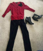 $88 August Silk Cardigan Red Top Bow Beaded M 8 10 Sweater