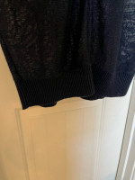 92-MMT Talbots Navy Blue 100% Linen Women’s Short Sleeve Top Size Small