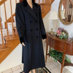 Black Liz Claiborne Winter Coat Velvet Collar 100% Wool Sz 8