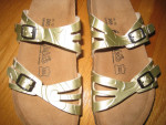 Birki's Birkenstock Gold Open-Toe Sandals with Black Buckles, Size 10!