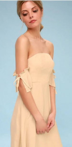 New Lulus Hallie Nude Off-the-Shoulder Maxi Dress