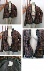 Womens Plus Size 2X Jacket Bust 39" Plaid Ruffle Open Front Button Tab