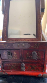 Chinese Oriental Red Dragon Phoenix Mirror Rectangular Jewelry Box ws2