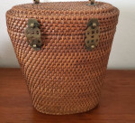 Vintage Rattan Basket Asian Design Purse with Brass Hardware