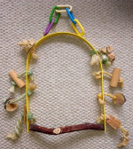 Sunshine Yellow Large Metal/Wood Arched Bird Perch/Swing with Toys