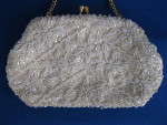 Vintage Handmade White Satin Beaded, Sequined Purse Clasp Clasp Bag