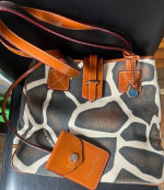 Dooney & Bourke Giraffe Canvas Leather Trim Shoulder Tote w/ Coin purse set EUC